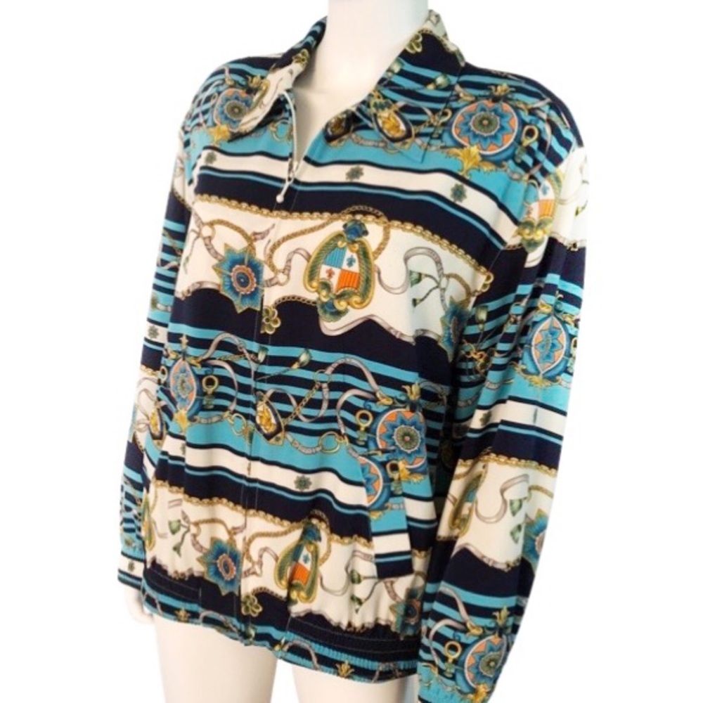 ALFRED DUNNER 1980s silky print Versace inspired bomber jacket